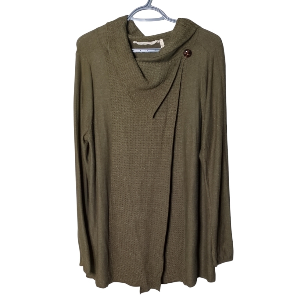 SOFT SURROUNDINGS Moss Green Miranda Flare Textured Cardigan Size Large‎